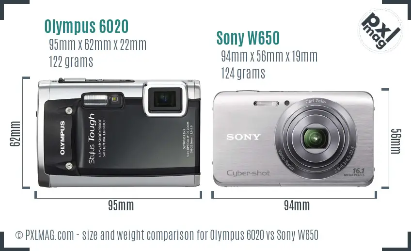 Olympus 6020 vs Sony W650 size comparison