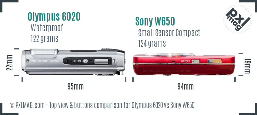 Olympus 6020 vs Sony W650 top view buttons comparison
