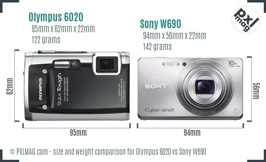 Olympus 6020 vs Sony W690 size comparison