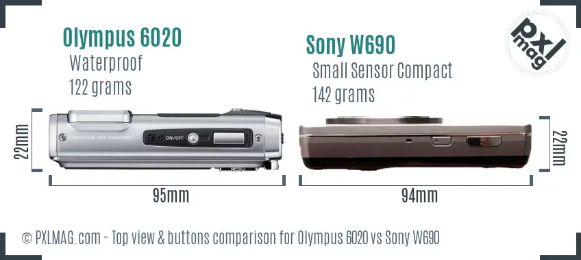 Olympus 6020 vs Sony W690 top view buttons comparison