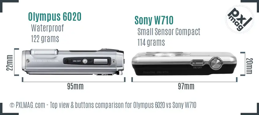 Olympus 6020 vs Sony W710 top view buttons comparison