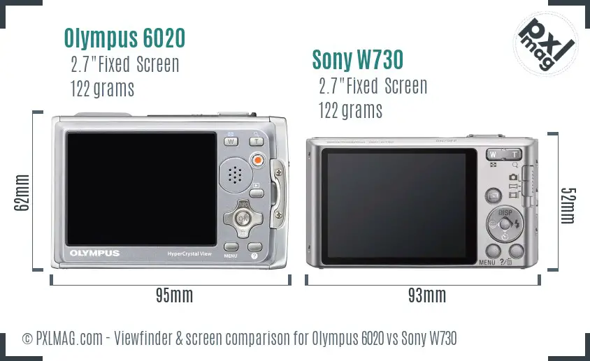Olympus 6020 vs Sony W730 Screen and Viewfinder comparison