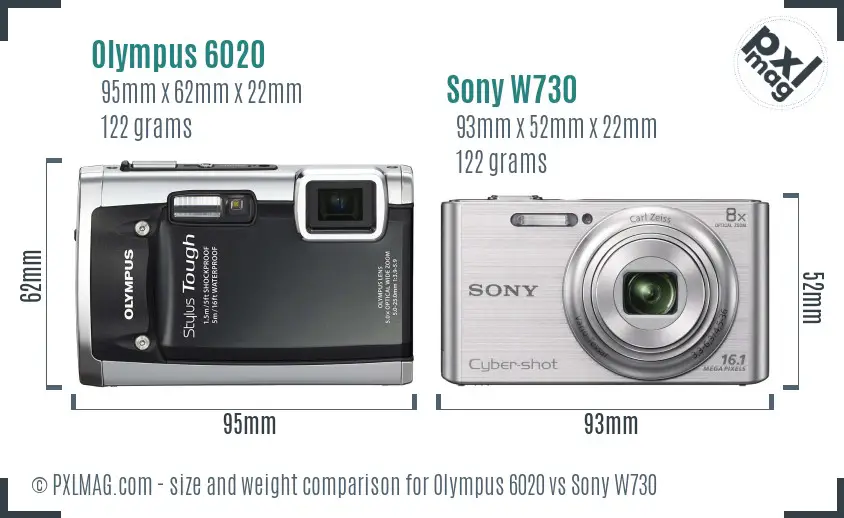Olympus 6020 vs Sony W730 size comparison