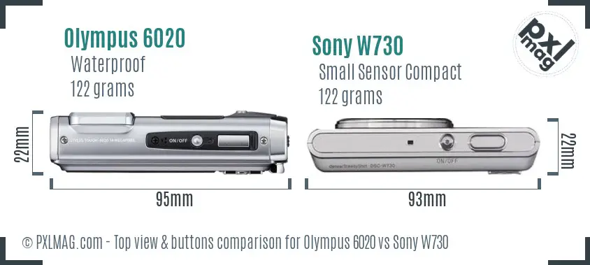 Olympus 6020 vs Sony W730 top view buttons comparison