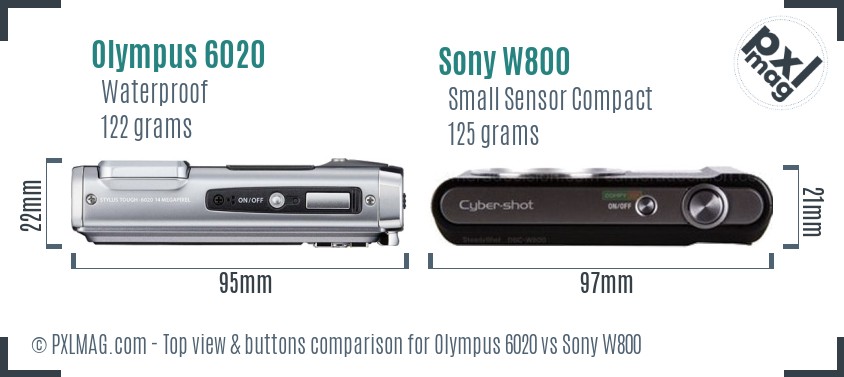 Olympus 6020 vs Sony W800 top view buttons comparison