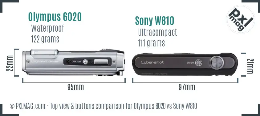 Olympus 6020 vs Sony W810 top view buttons comparison