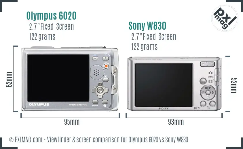 Olympus 6020 vs Sony W830 Screen and Viewfinder comparison