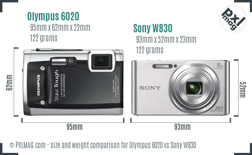 Olympus 6020 vs Sony W830 size comparison