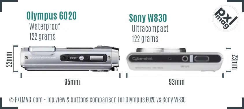 Olympus 6020 vs Sony W830 top view buttons comparison