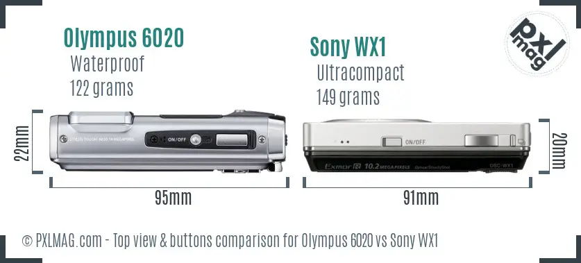 Olympus 6020 vs Sony WX1 top view buttons comparison
