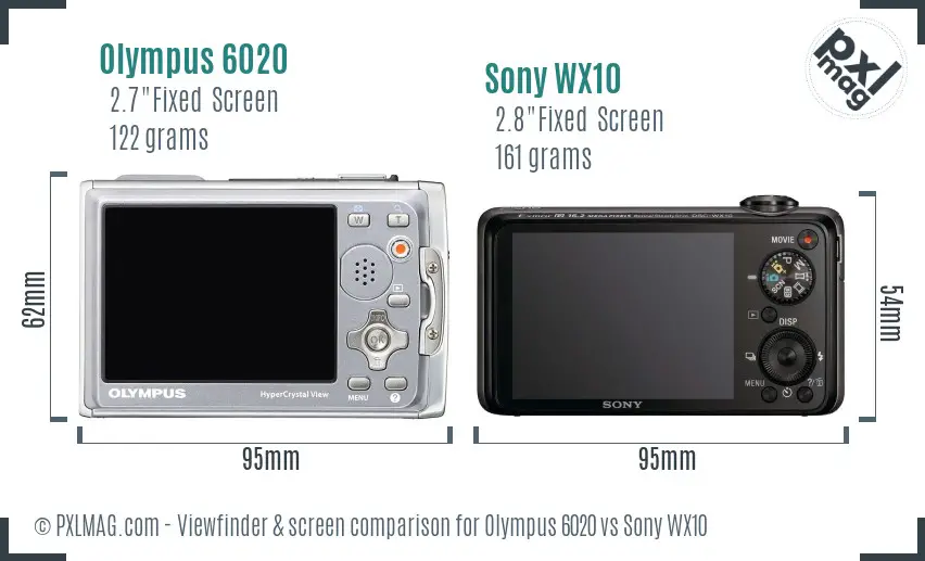 Olympus 6020 vs Sony WX10 Screen and Viewfinder comparison