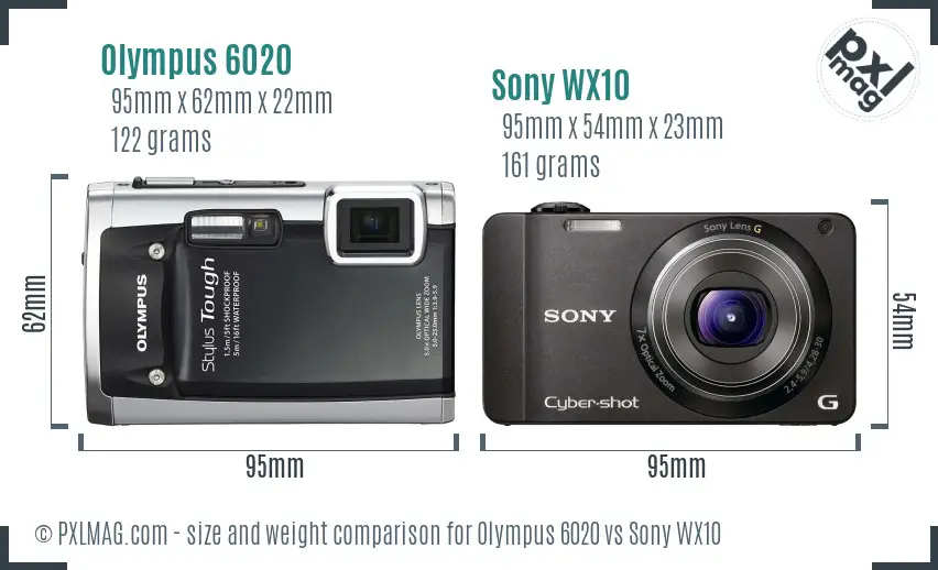 Olympus 6020 vs Sony WX10 size comparison