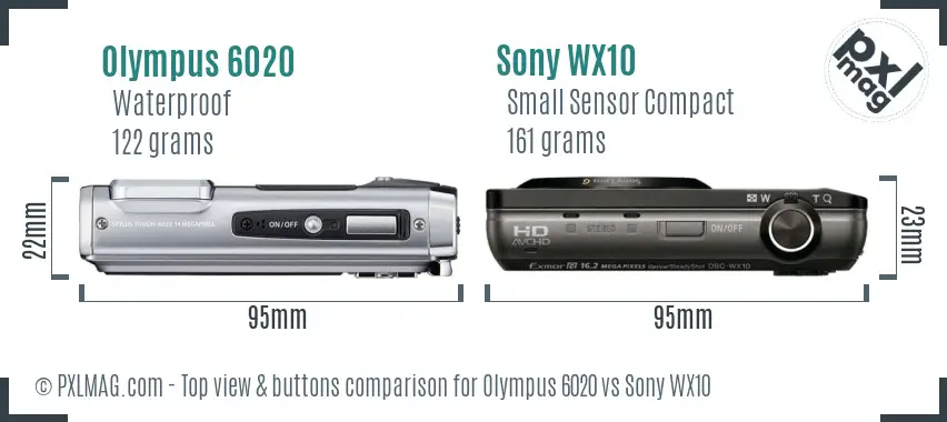 Olympus 6020 vs Sony WX10 top view buttons comparison