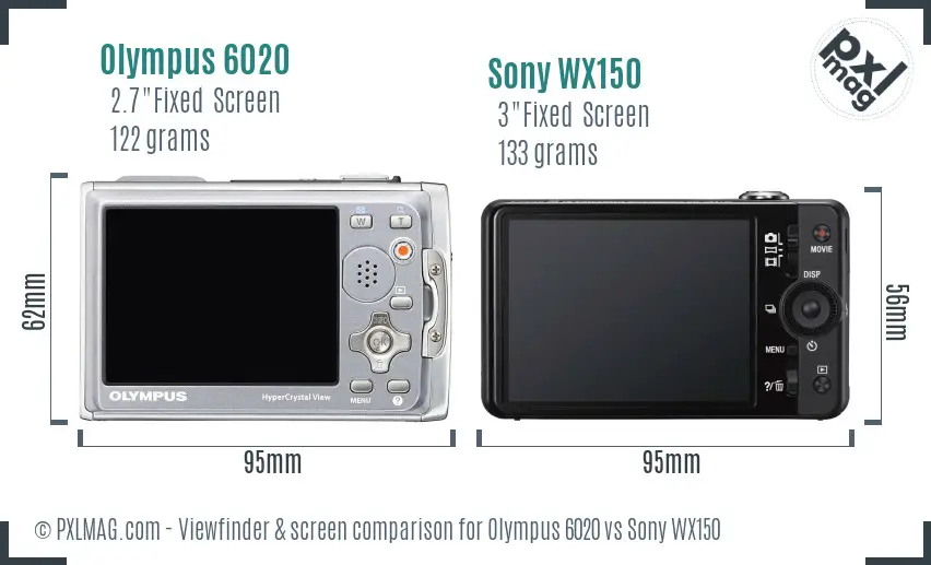 Olympus 6020 vs Sony WX150 Screen and Viewfinder comparison