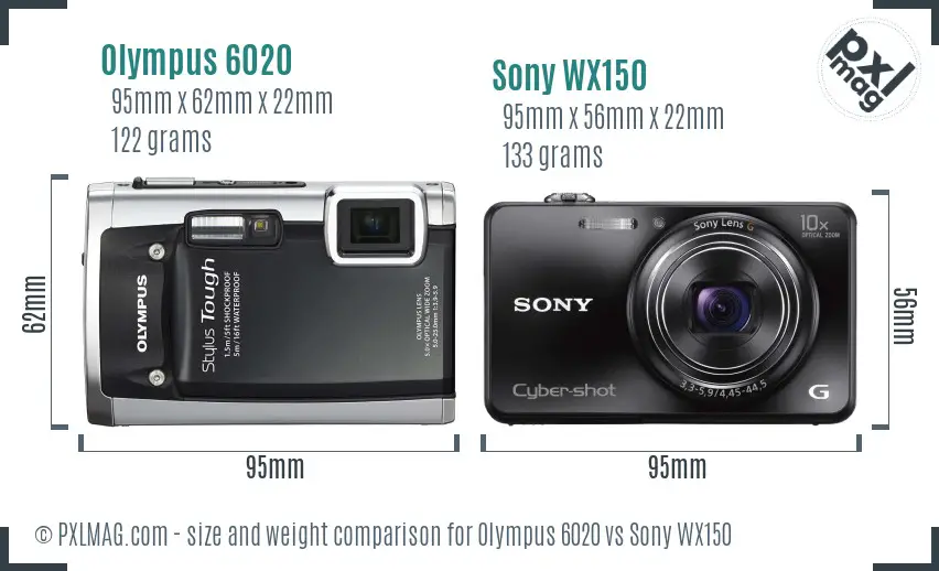 Olympus 6020 vs Sony WX150 size comparison