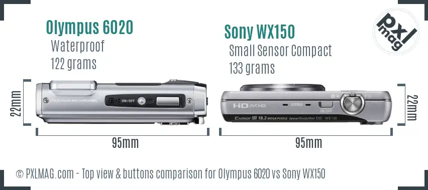 Olympus 6020 vs Sony WX150 top view buttons comparison