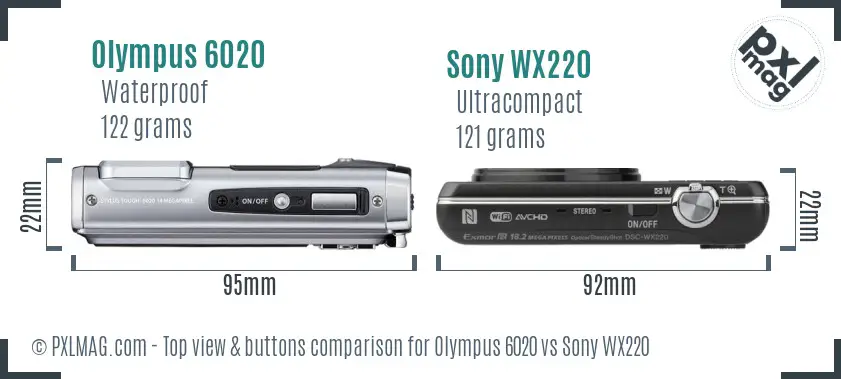 Olympus 6020 vs Sony WX220 top view buttons comparison