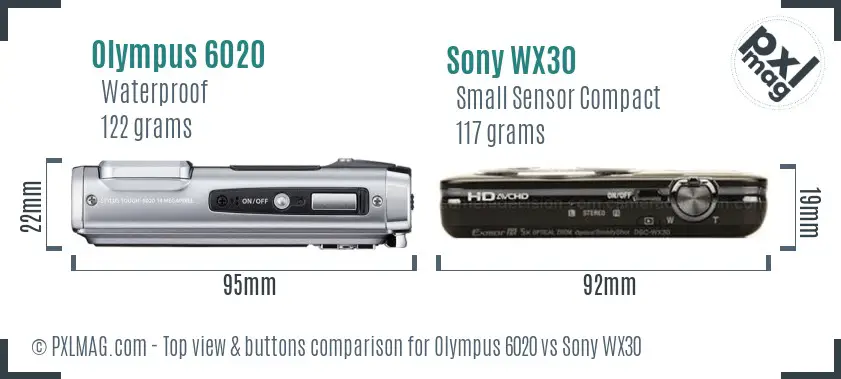 Olympus 6020 vs Sony WX30 top view buttons comparison
