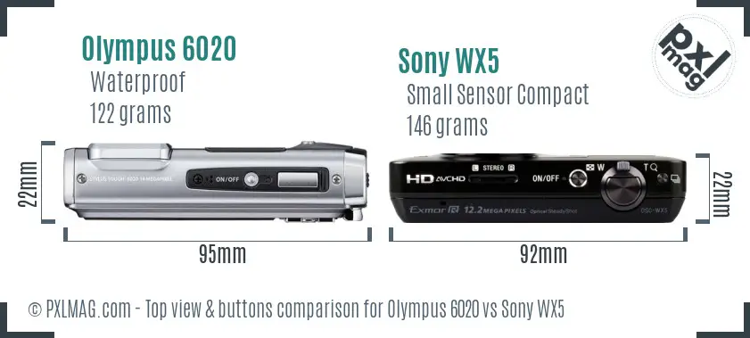 Olympus 6020 vs Sony WX5 top view buttons comparison