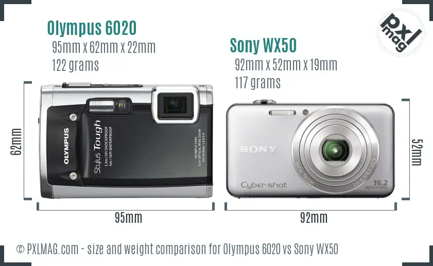 Olympus 6020 vs Sony WX50 size comparison
