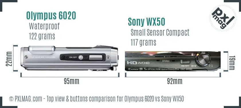 Olympus 6020 vs Sony WX50 top view buttons comparison