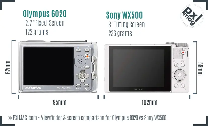 Olympus 6020 vs Sony WX500 Screen and Viewfinder comparison