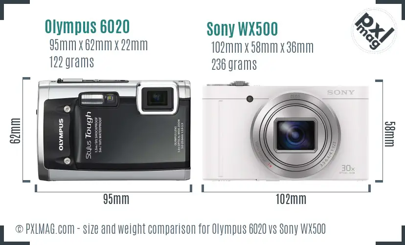 Olympus 6020 vs Sony WX500 size comparison