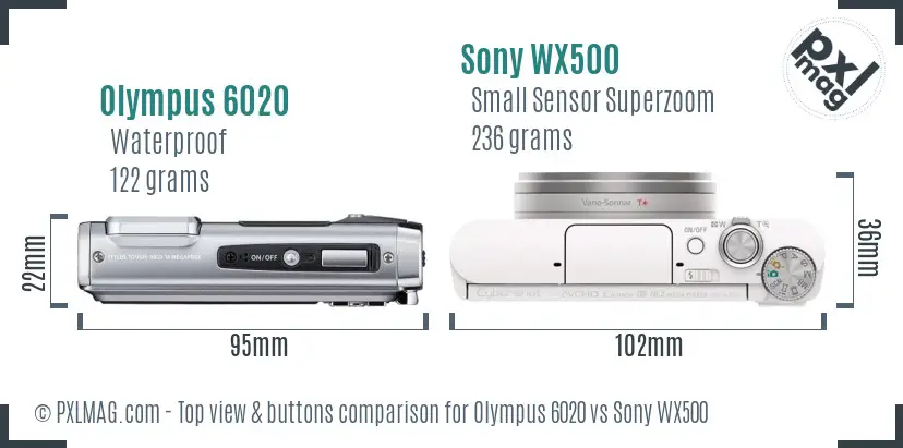 Olympus 6020 vs Sony WX500 top view buttons comparison