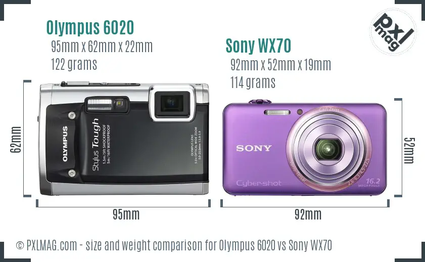 Olympus 6020 vs Sony WX70 size comparison