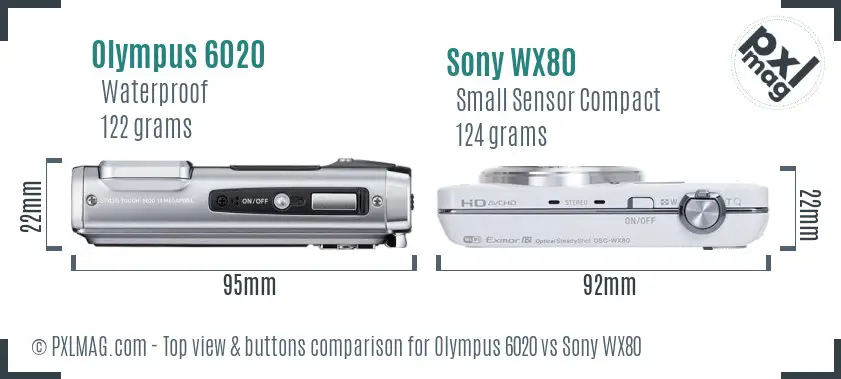 Olympus 6020 vs Sony WX80 top view buttons comparison
