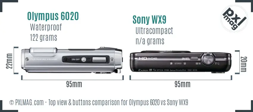 Olympus 6020 vs Sony WX9 top view buttons comparison