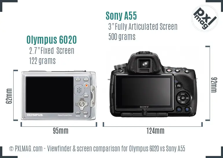 Olympus 6020 vs Sony A55 Screen and Viewfinder comparison
