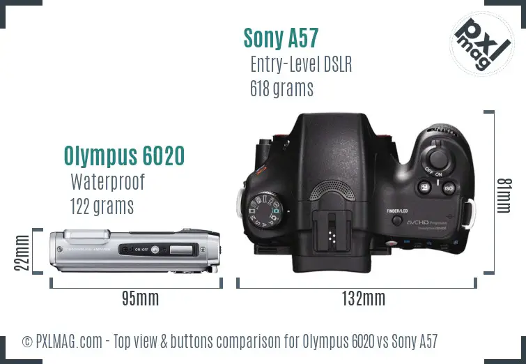 Olympus 6020 vs Sony A57 top view buttons comparison