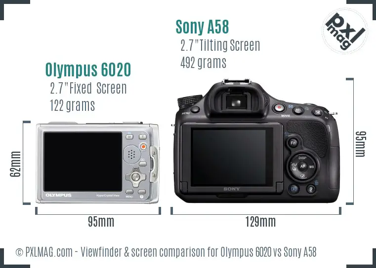 Olympus 6020 vs Sony A58 Screen and Viewfinder comparison