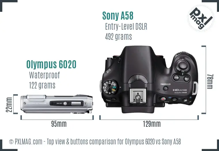 Olympus 6020 vs Sony A58 top view buttons comparison