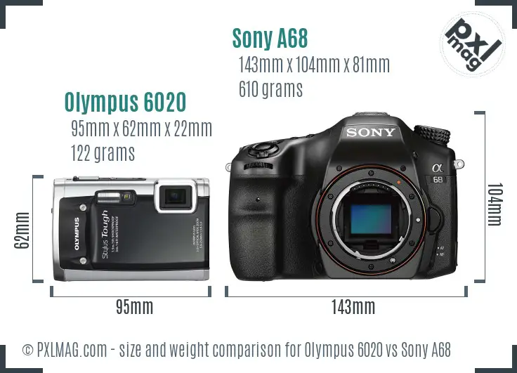 Olympus 6020 vs Sony A68 size comparison