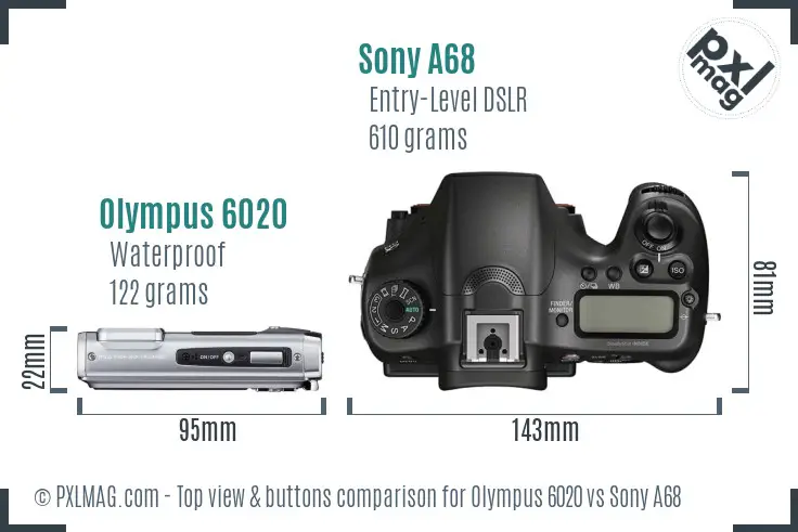Olympus 6020 vs Sony A68 top view buttons comparison