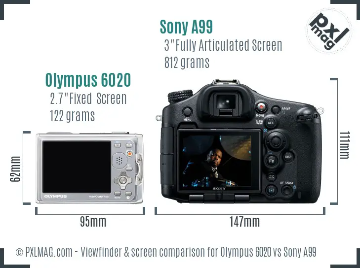 Olympus 6020 vs Sony A99 Screen and Viewfinder comparison
