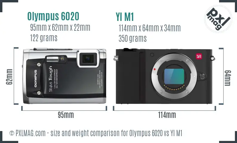 Olympus 6020 vs YI M1 size comparison