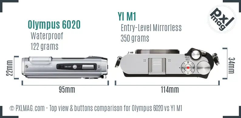 Olympus 6020 vs YI M1 top view buttons comparison