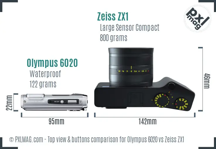 Olympus 6020 vs Zeiss ZX1 top view buttons comparison