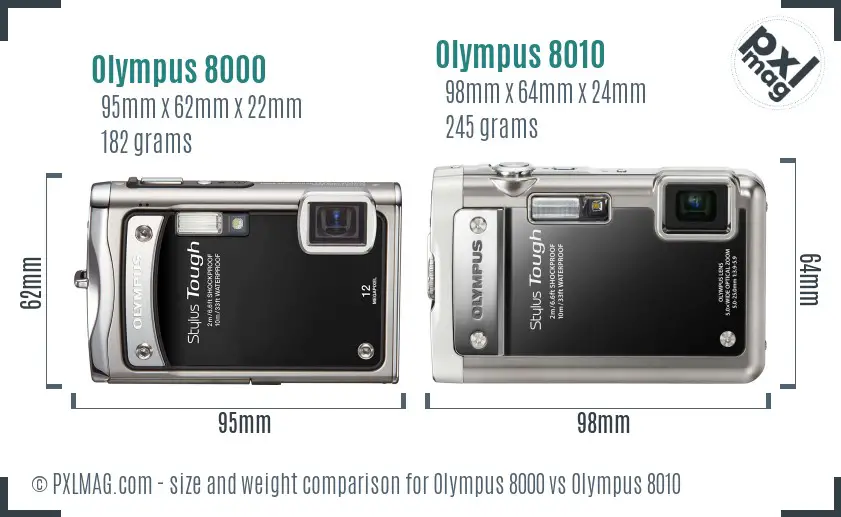 Olympus 8000 vs Olympus 8010 size comparison