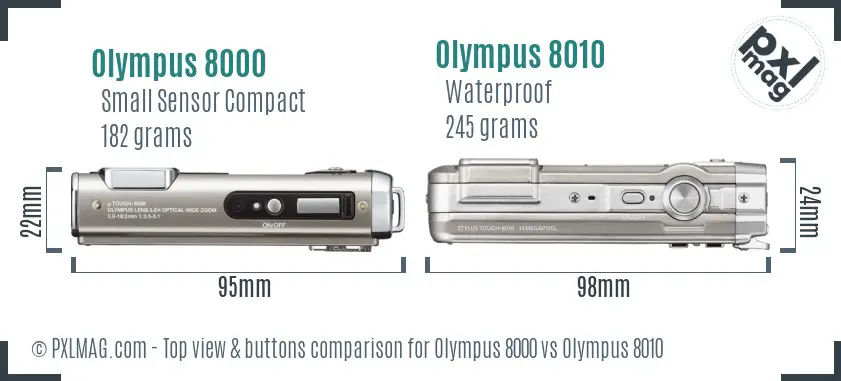 Olympus 8000 vs Olympus 8010 top view buttons comparison