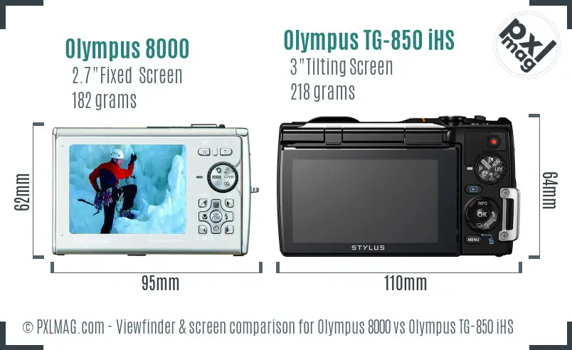 Olympus 8000 vs Olympus TG-850 iHS Screen and Viewfinder comparison