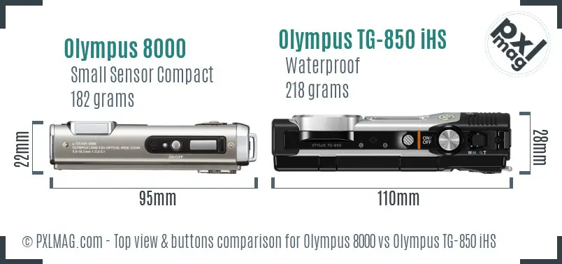 Olympus 8000 vs Olympus TG-850 iHS top view buttons comparison