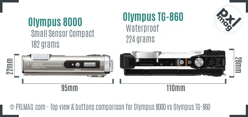 Olympus 8000 vs Olympus TG-860 top view buttons comparison