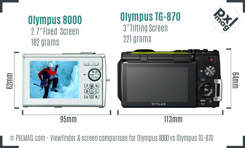 Olympus 8000 vs Olympus TG-870 Screen and Viewfinder comparison