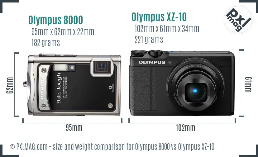Olympus 8000 vs Olympus XZ-10 size comparison