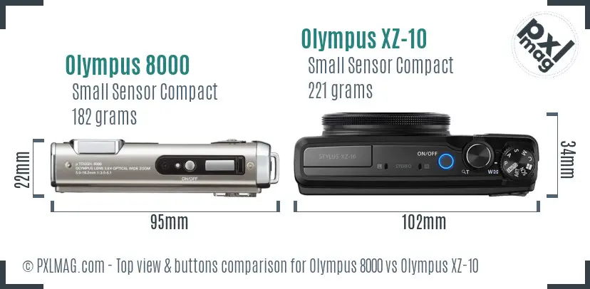 Olympus 8000 vs Olympus XZ-10 top view buttons comparison