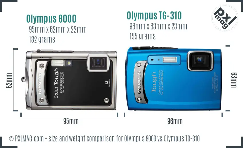 Olympus 8000 vs Olympus TG-310 size comparison